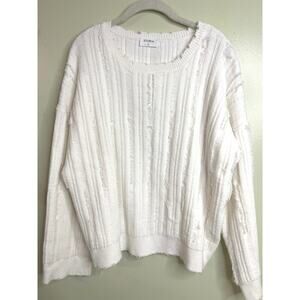 Storia ivory distressed frayed pullover sweater, size medium, Style: st1927